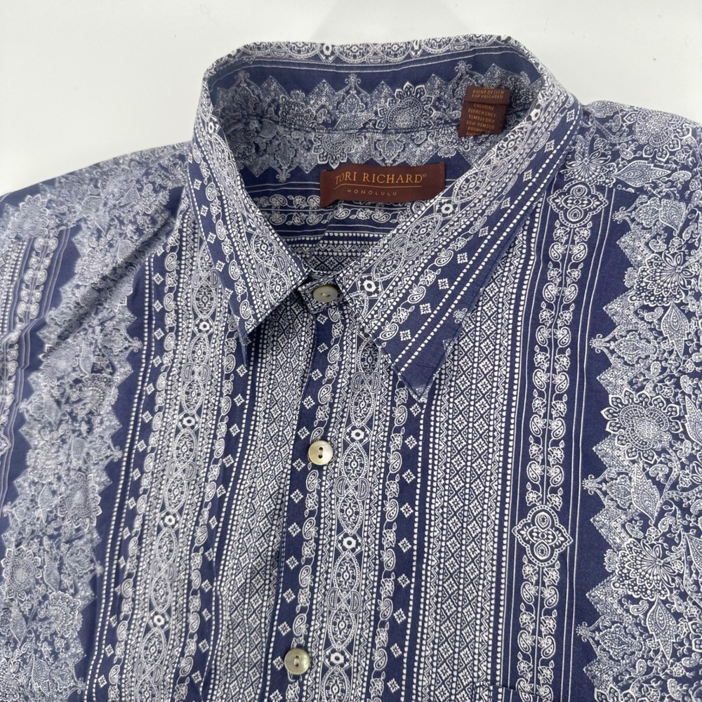 Tori Richard Button Up Shirt Mens XL Blue Paisley Cotton Lawn Made in Hawaii